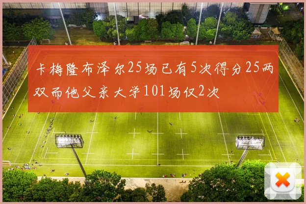 卡梅隆布泽尔25场已有5次得分25两双而他父亲大学101场仅2次